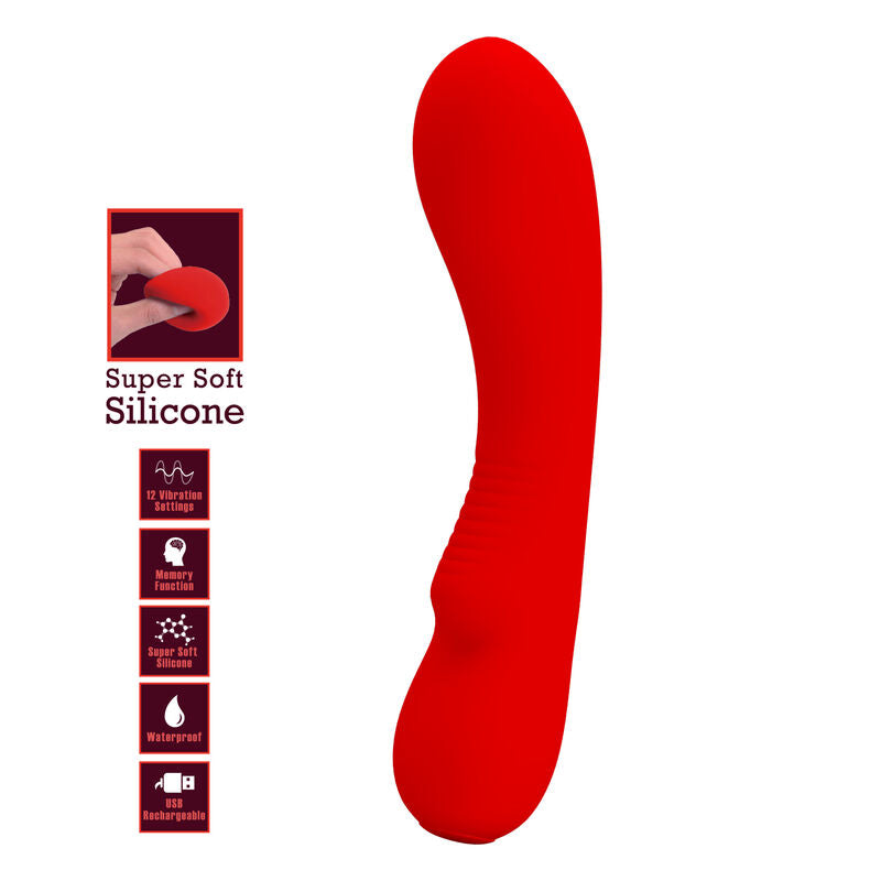 Vibrador PRETTY LOVE Prescott Recarregável Vermelho de silicone com 12 funções.