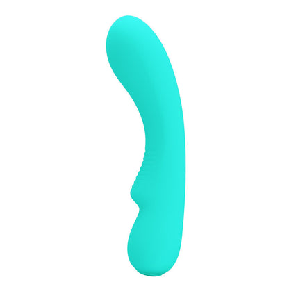 Close-up do vibrador Pretty Love Prescott Aqua Verde de silicone recarregável com design elegante.