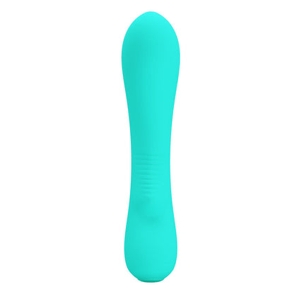 Close-up do vibrador Pretty Love Prescott Aqua Verde de silicone recarregável com design elegante.