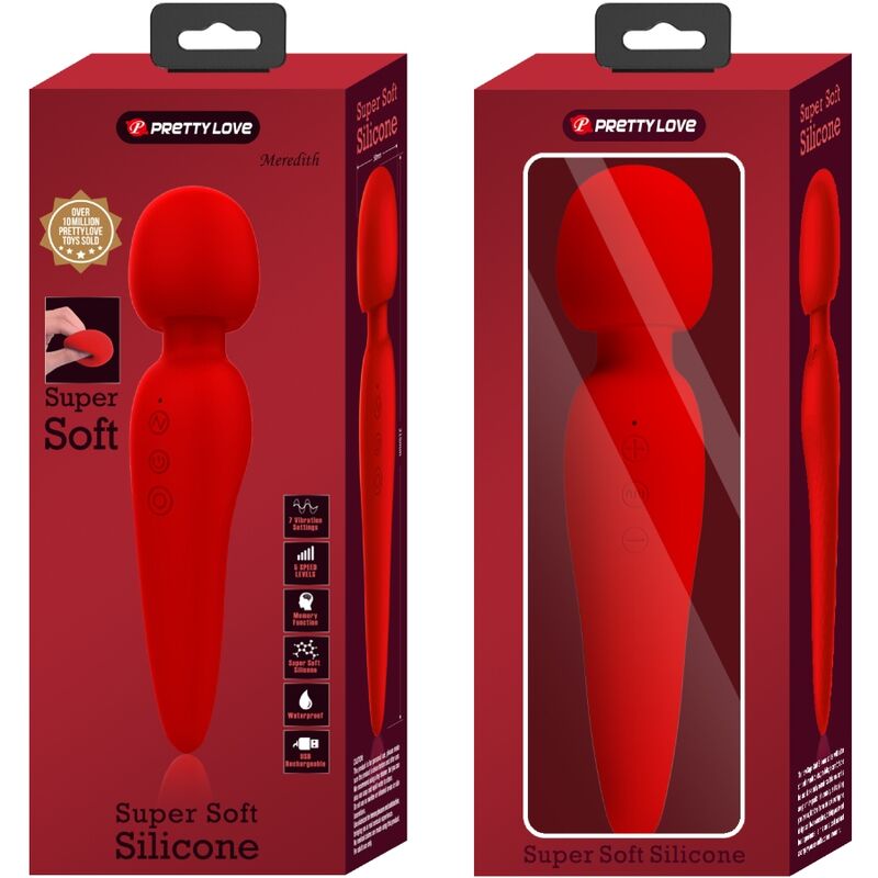 Close-up do Vibrador PRETTY LOVE Maredith 12 Modos Recarregável Vermelho, destacando o design em silicone macio.
