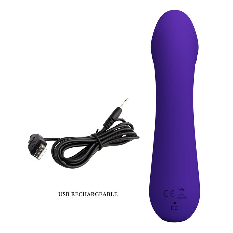 Close-up of the PRETTY LOVE Vibrador Ponto G Recarregável de Silicone Roxo, highlighting its flexible design and smooth texture.