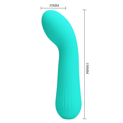 Vibrador Ponto G PRETTY LOVE Faun Aqua Verde, detalhe da superfície e formato ergonómico.