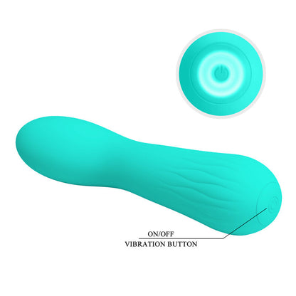 Vibrador Ponto G PRETTY LOVE Faun Aqua Verde, detalhe da superfície e formato ergonómico.
