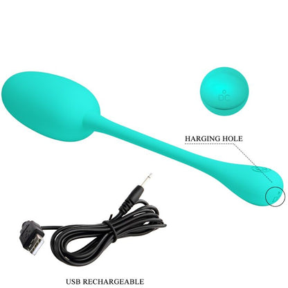 Ovo Vibratório Recarregável Knucker Pretty Love Verde Água, destacando seu design ergonômico e material de silicone.