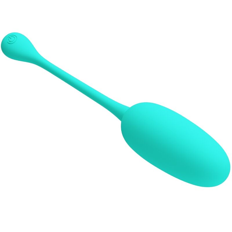 Ovo Vibratório Recarregável Knucker Pretty Love Verde Água, destacando seu design ergonômico e material de silicone.