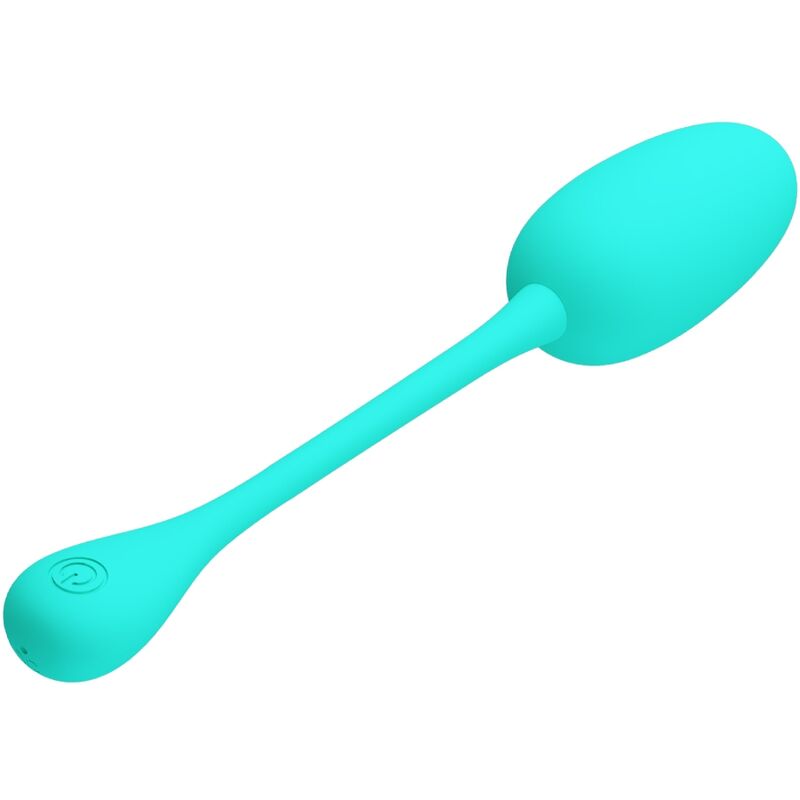 Ovo Vibratório Recarregável Knucker Pretty Love Verde Água, destacando seu design ergonômico e material de silicone.