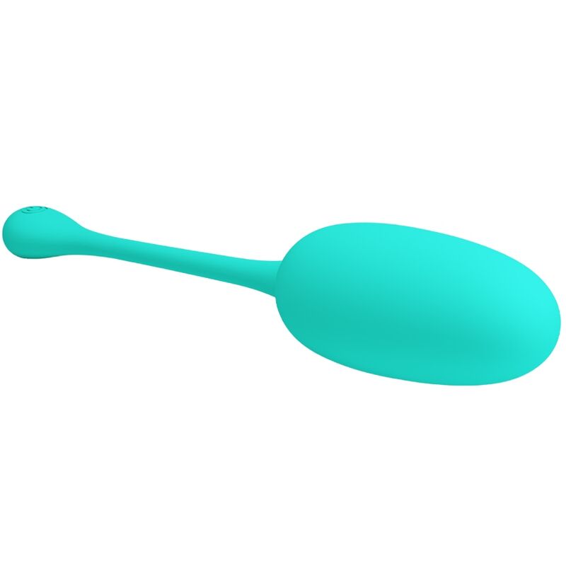 Ovo Vibratório Recarregável Knucker Pretty Love Verde Água, destacando seu design ergonômico e material de silicone.