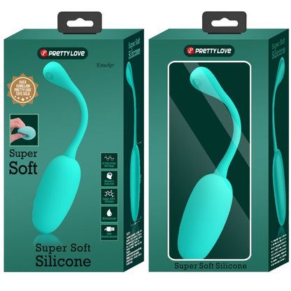 Ovo Vibratório Recarregável Knucker Pretty Love Verde Água, destacando seu design ergonômico e material de silicone.