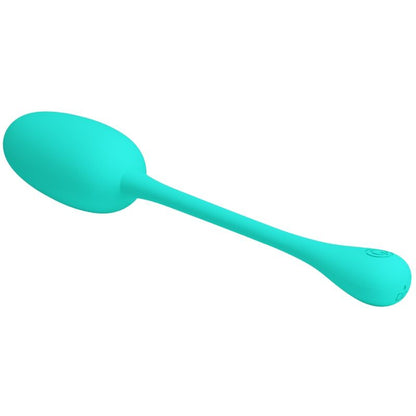 Ovo Vibratório Recarregável Knucker Pretty Love Verde Água, destacando seu design ergonômico e material de silicone.