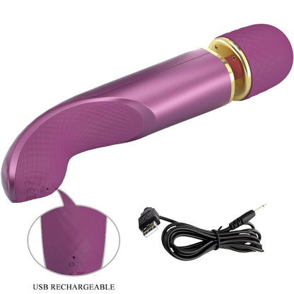 Close-up of the PRETTY LOVE Massageador Pessoal Roxo with 7 Vibration Modes, highlighting its soft silicone head and ergonomic design.