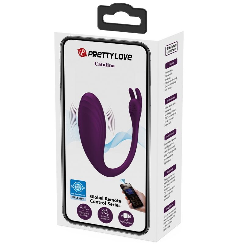 Close-up do Vibrador PRETTY LOVE Catalina App Controle Remoto Roxo, destacando seu design ergonômico e cor.
