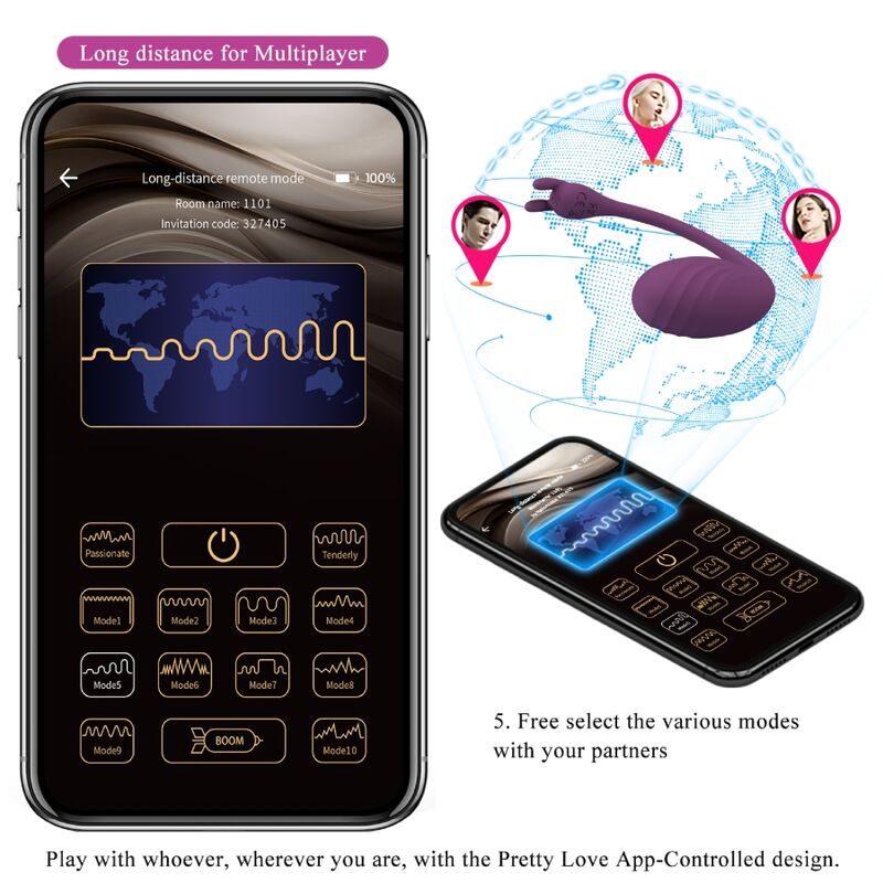 Close-up do Vibrador PRETTY LOVE Catalina App Controle Remoto Roxo, destacando seu design ergonômico e cor.