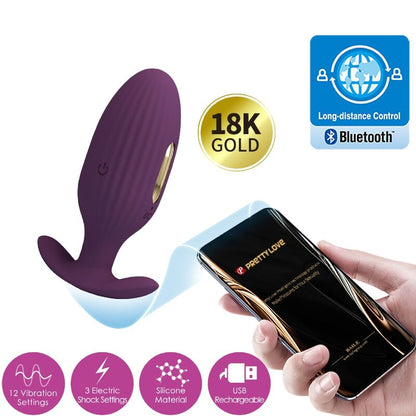 Close-up do PRETTY LOVE Plug Anal Jefferson Roxo Controlado por App E-Stim mostrando sua textura e características.