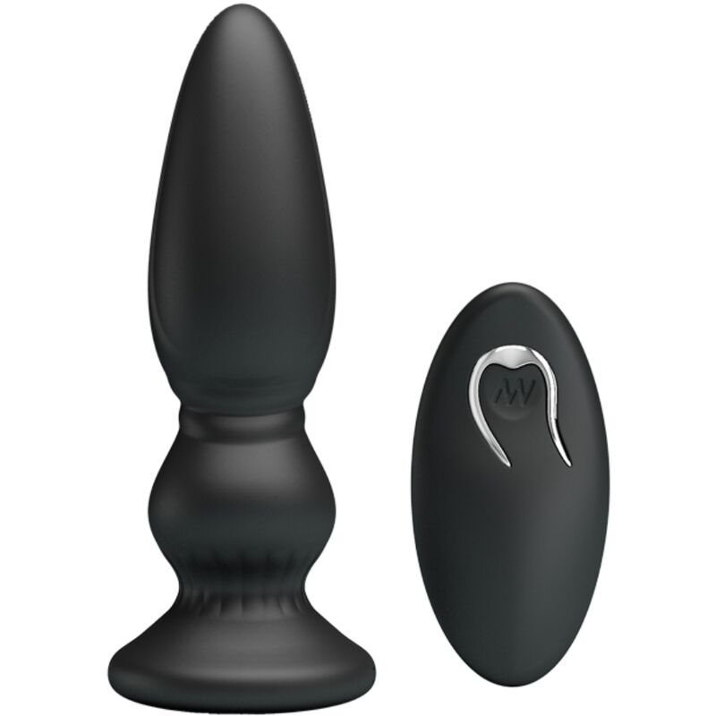 Close-up do Plugue Anal Vibrador MR PLAY de Controle Remoto Preto, mostrando seu design ergonômico e material macio.