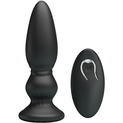 Close-up do Plugue Anal Vibrador MR PLAY de Controle Remoto Preto, mostrando seu design ergonômico e material macio.