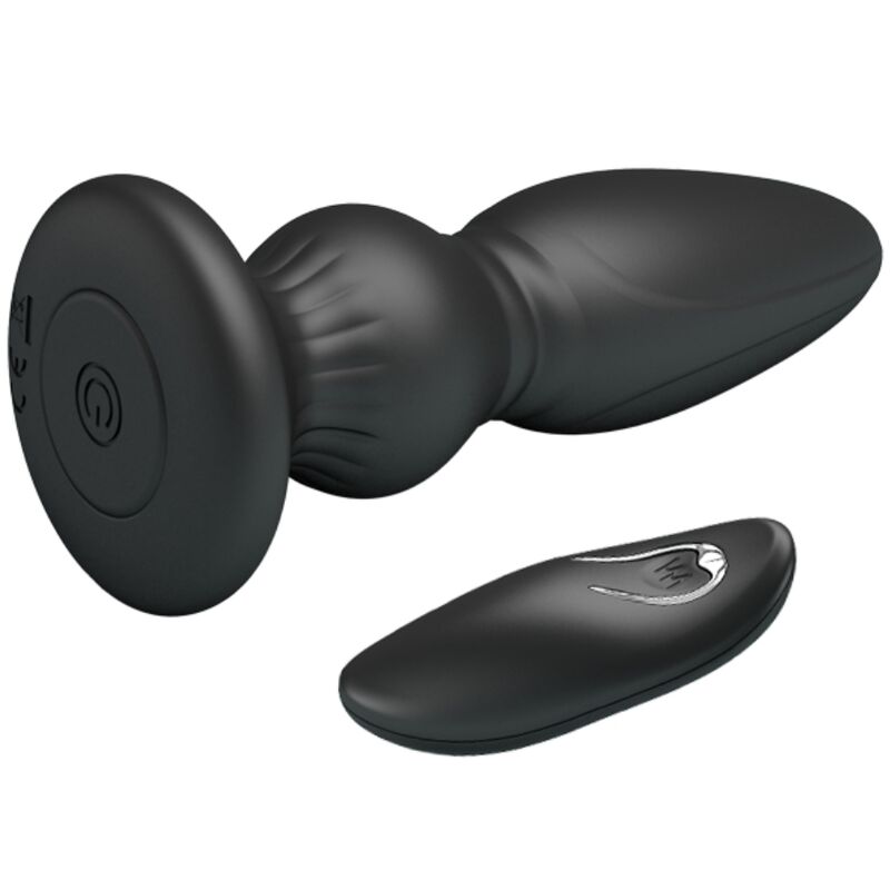 Close-up do Plugue Anal Vibrador MR PLAY de Controle Remoto Preto, mostrando seu design ergonômico e material macio.