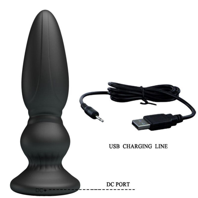Close-up do Plugue Anal Vibrador MR PLAY de Controle Remoto Preto, mostrando seu design ergonômico e material macio.