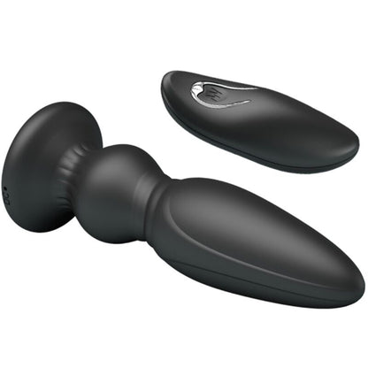 Close-up do Plugue Anal Vibrador MR PLAY de Controle Remoto Preto, mostrando seu design ergonômico e material macio.