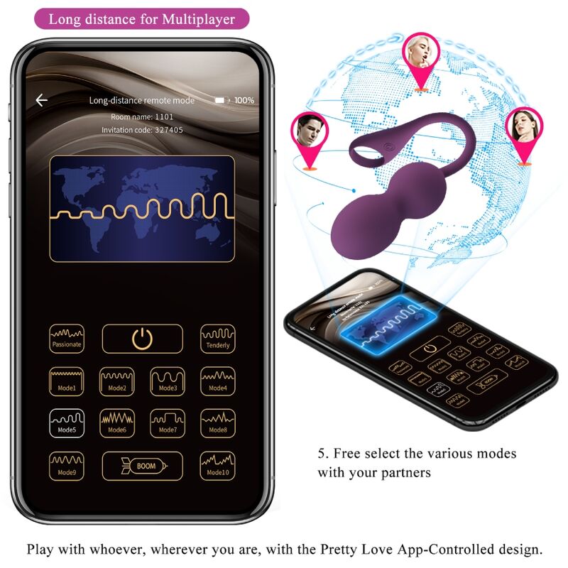 Bolas de Kegel Pretty Love Elvira Roxo com controlo via app e remoto