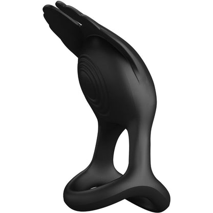 Close-up do PRETTY LOVE Anel Peniano Vibrante Silas de silicone preto