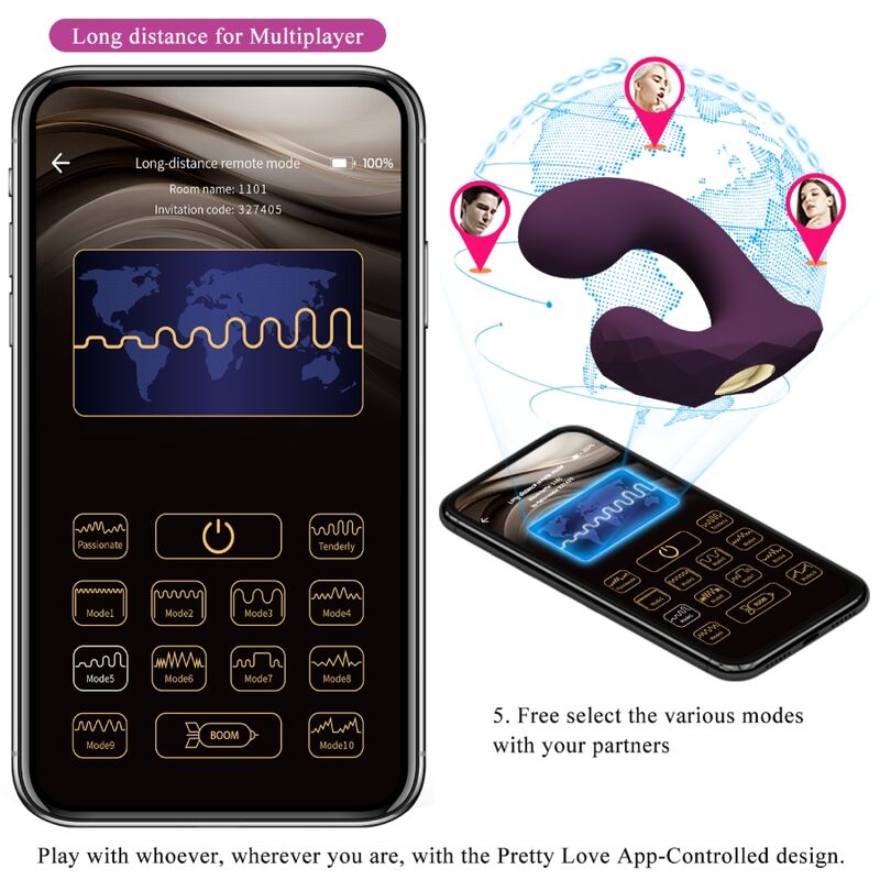 PRETTY LOVE Billy Vibrador para Casais com Controle Remoto e App Roxo