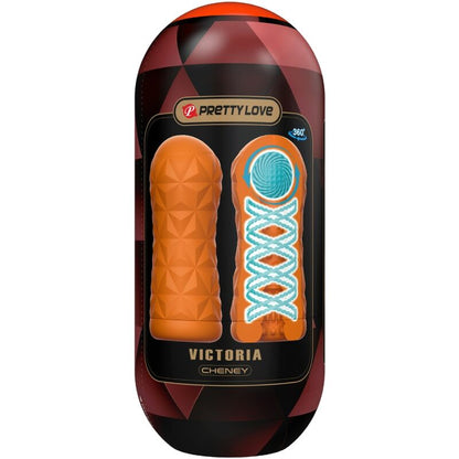 Masturbador masculino PRETTY LOVE Victoria Cheney Laranja com textura interna e espiral giratória para estimulação intensa.