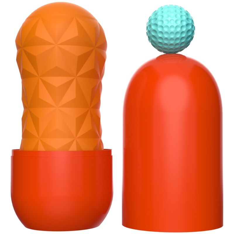 Masturbador masculino PRETTY LOVE Victoria Cheney Laranja com textura interna e espiral giratória para estimulação intensa.
