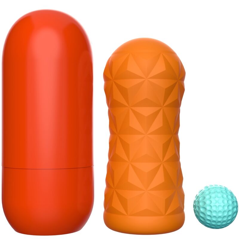 Masturbador masculino PRETTY LOVE Victoria Cheney Laranja com textura interna e espiral giratória para estimulação intensa.