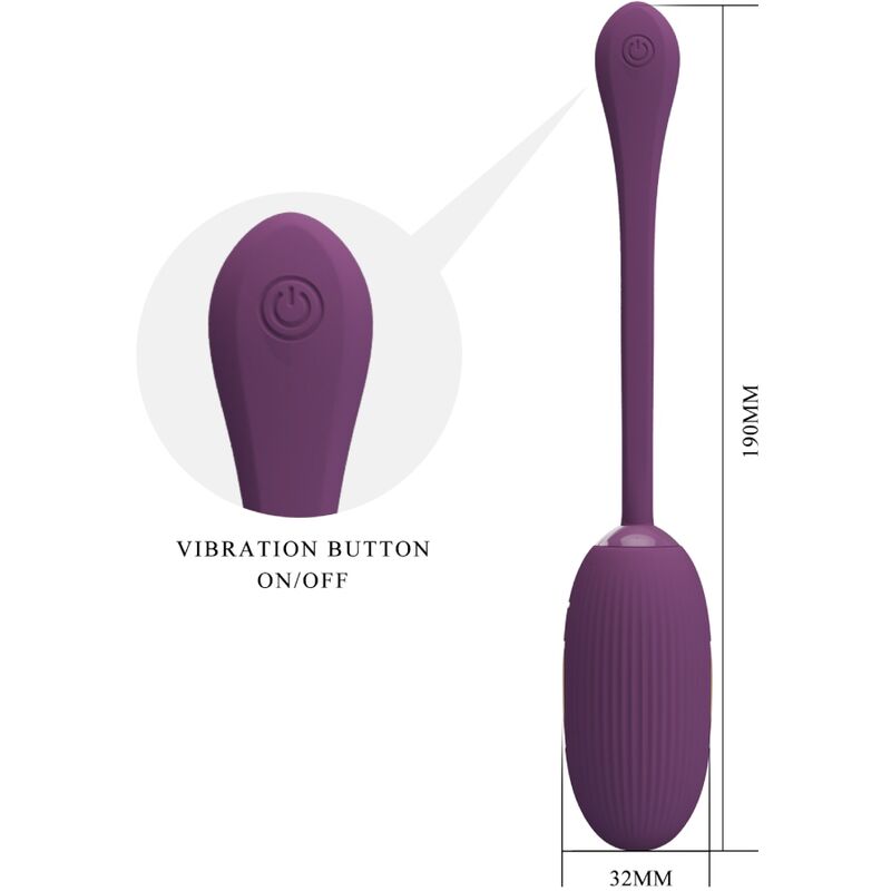 Imagem do ovo vibratório recarregável PRETTY LOVE Doreen roxo, destacando seu design e cordão flexível.