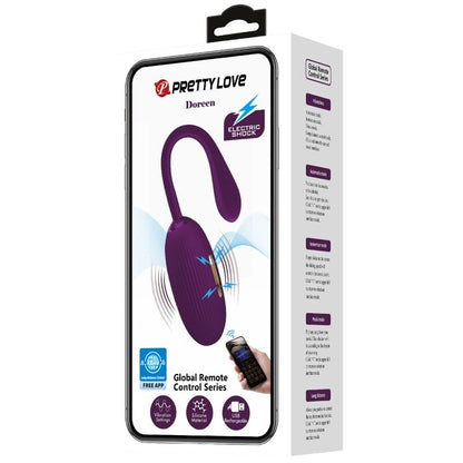 Imagem do ovo vibratório recarregável PRETTY LOVE Doreen roxo, destacando seu design e cordão flexível.
