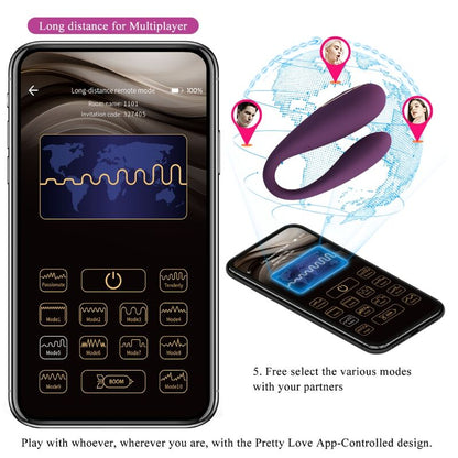 Close-up of the PRETTY LOVE Vibrador Duplo August com Controle Remoto App, highlighting its silicone texture and ergonomic design.