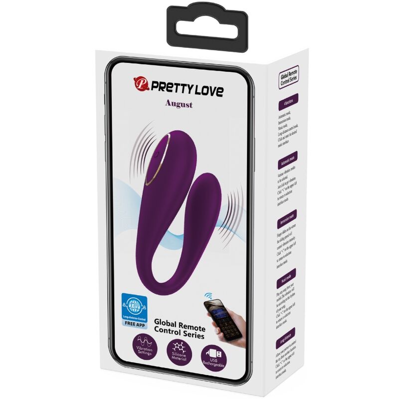 Close-up of the PRETTY LOVE Vibrador Duplo August com Controle Remoto App, highlighting its silicone texture and ergonomic design.