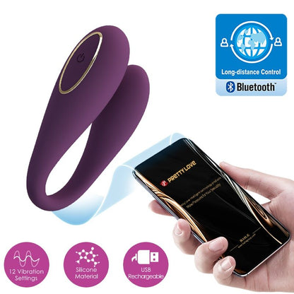 Close-up of the PRETTY LOVE Vibrador Duplo August com Controle Remoto App, highlighting its silicone texture and ergonomic design.