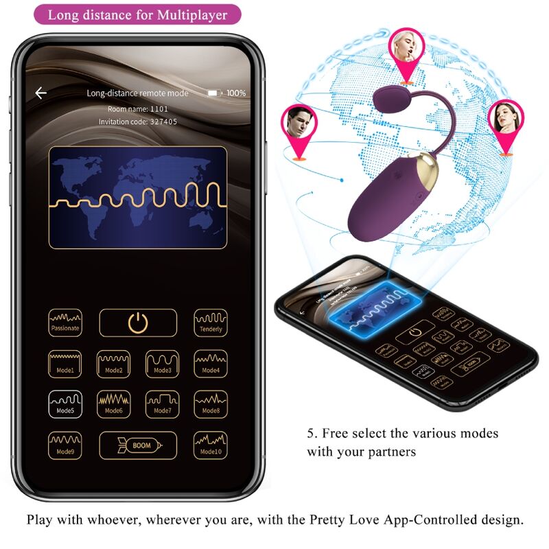 Close-up of the PRETTY LOVE Vibrador Abner APP com Controle Lilás showing its ergonomic design and silicone texture.