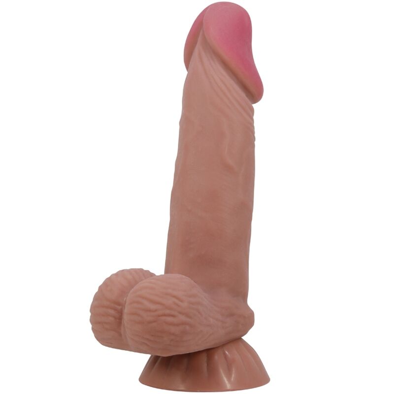 Close-up do Dildo Pretty Love Realista Sliding Skin com Ventosa, mostrando a textura de pele marrom e o design detalhado.