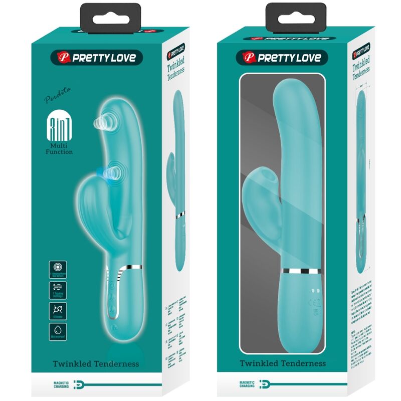 Vibrador PRETTY LOVE Perlita Multifunções 3 em 1 Ponto G e clitóris, cor Aqua Verde