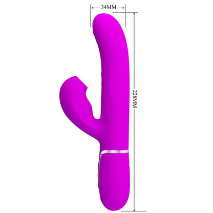 Close-up do PRETTY LOVE Vibrador Rabbit Multifunções 3 em 1 Ponto G Violeta, mostrando o design ergonómico e estimulador clitoriano.