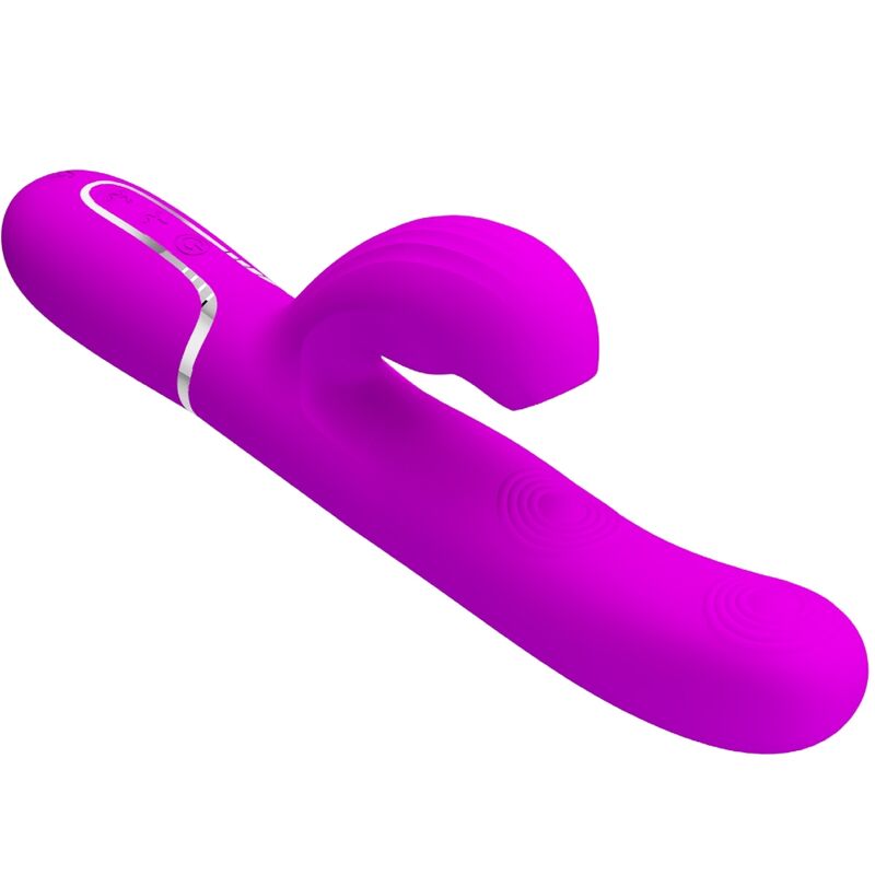 Close-up do PRETTY LOVE Vibrador Rabbit Multifunções 3 em 1 Ponto G Violeta, mostrando o design ergonómico e estimulador clitoriano.