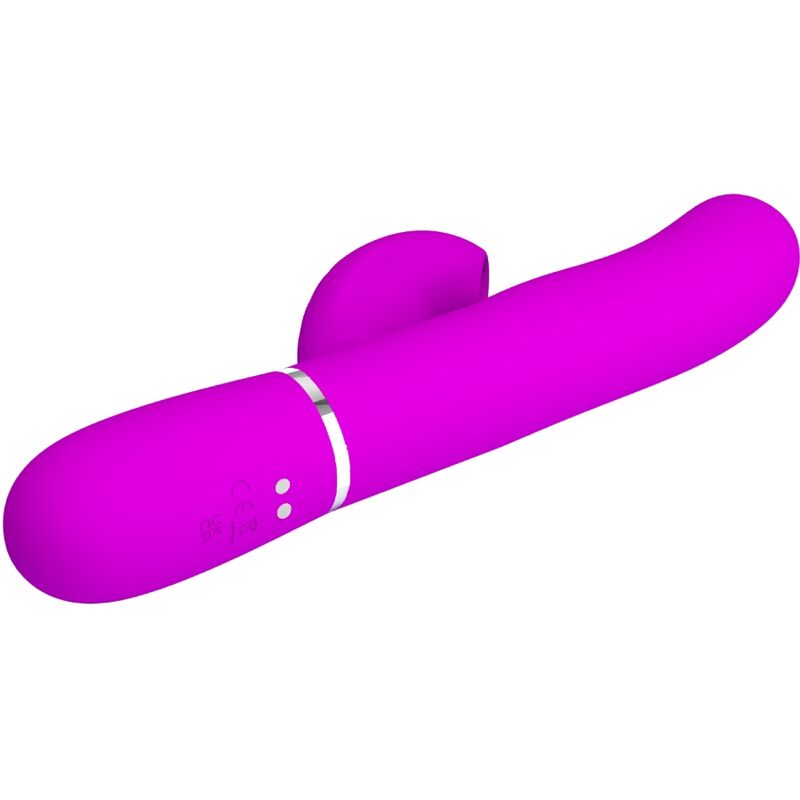 Close-up do PRETTY LOVE Vibrador Rabbit Multifunções 3 em 1 Ponto G Violeta, mostrando o design ergonómico e estimulador clitoriano.