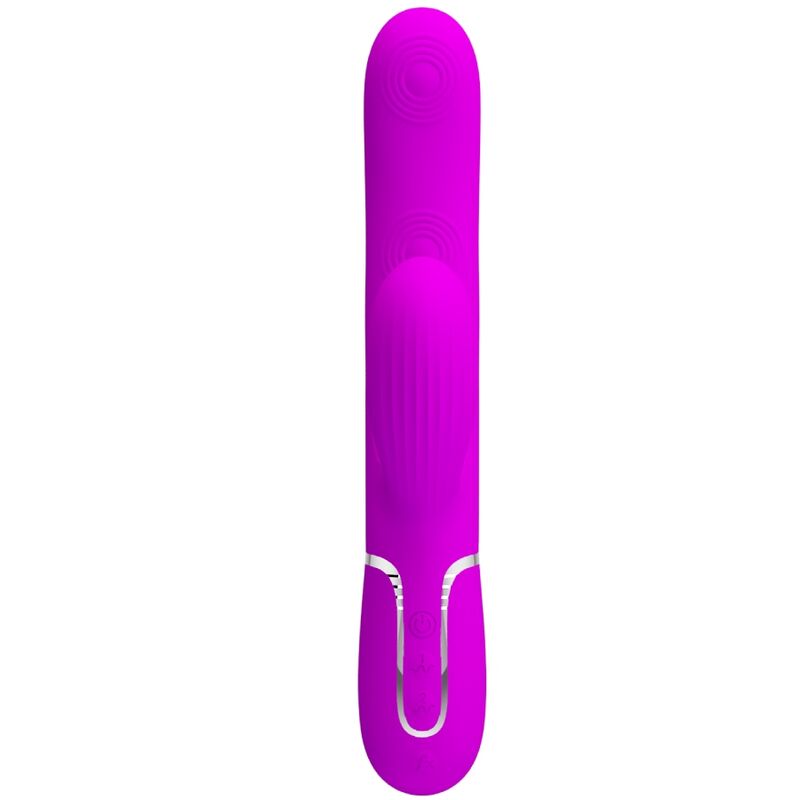 Close-up do PRETTY LOVE Vibrador Rabbit Multifunções 3 em 1 Ponto G Violeta, mostrando o design ergonómico e estimulador clitoriano.
