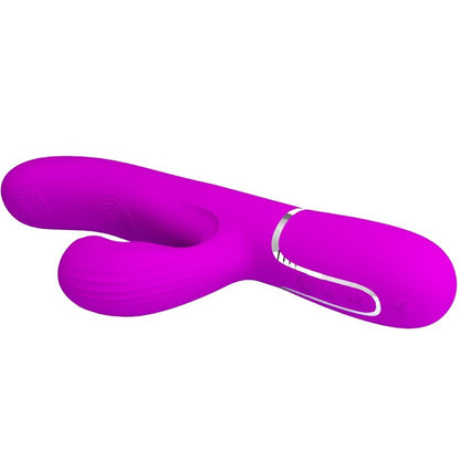 Close-up do PRETTY LOVE Vibrador Rabbit Multifunções 3 em 1 Ponto G Violeta, mostrando o design ergonómico e estimulador clitoriano.