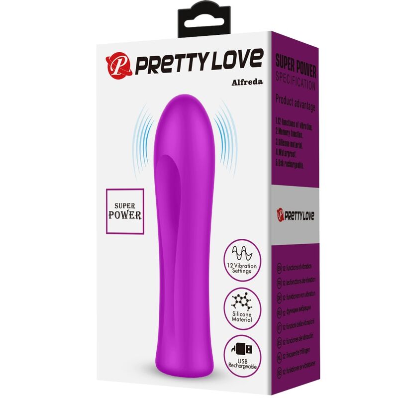 Vibrador Pretty Love Alfreda de silicone violeta com 12 funções de vibração e design compacto