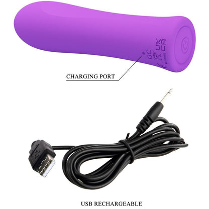 Vibrador Bala Pretty Love Alfreda Super Power Aqua Roxo, mostrando seu design compacto de silicone e cor vibrante.