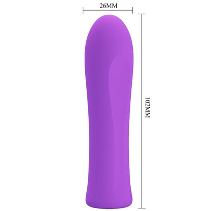 Vibrador Bala Pretty Love Alfreda Super Power Aqua Roxo, mostrando seu design compacto de silicone e cor vibrante.