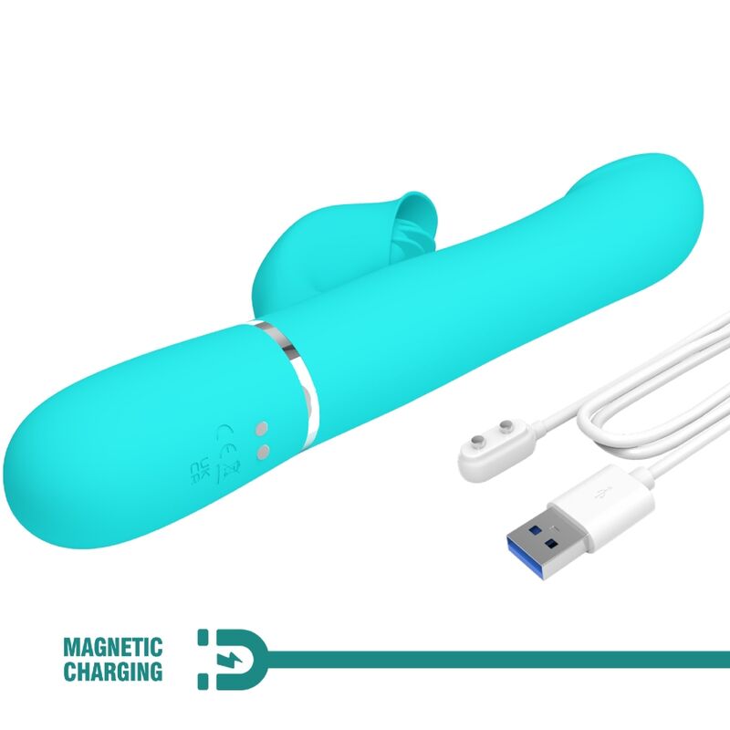 Vibrador Coelho Pretty Love Pérolas Aqua Verde para estimulação dupla e prazer intenso.
