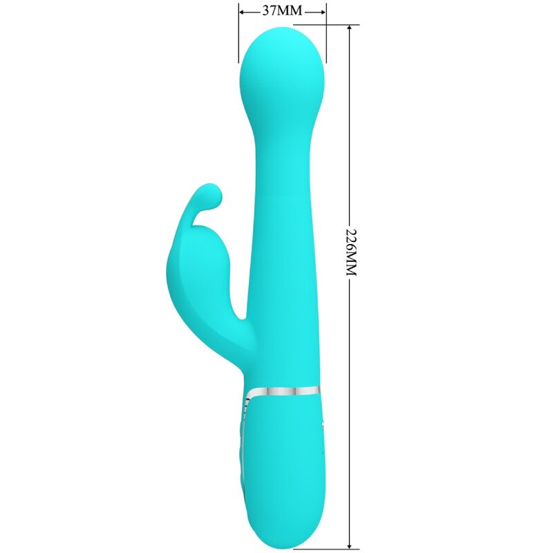 Close-up do Vibrador Coelho Pretty Love Dejon 3 em 1 Multifunções, mostrando seu design ergonômico e material de silicone violeta.