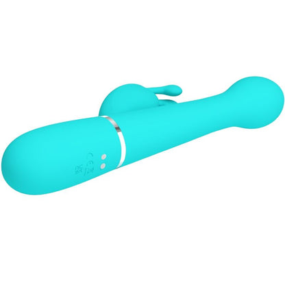 Close-up do Vibrador Coelho Pretty Love Dejon 3 em 1 Multifunções, mostrando seu design ergonômico e material de silicone violeta.