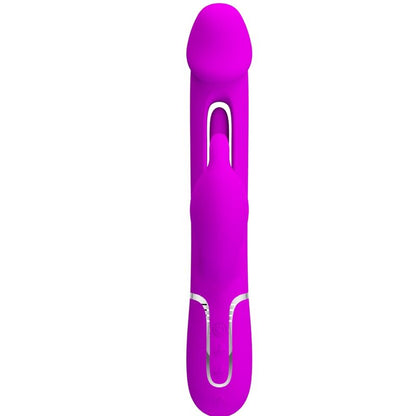 Close-up do Vibrador Coelho Dejon 3 em 1 Multifunção Fúcsia da Pretty Love, destacando seu design ergonômico e texturas.