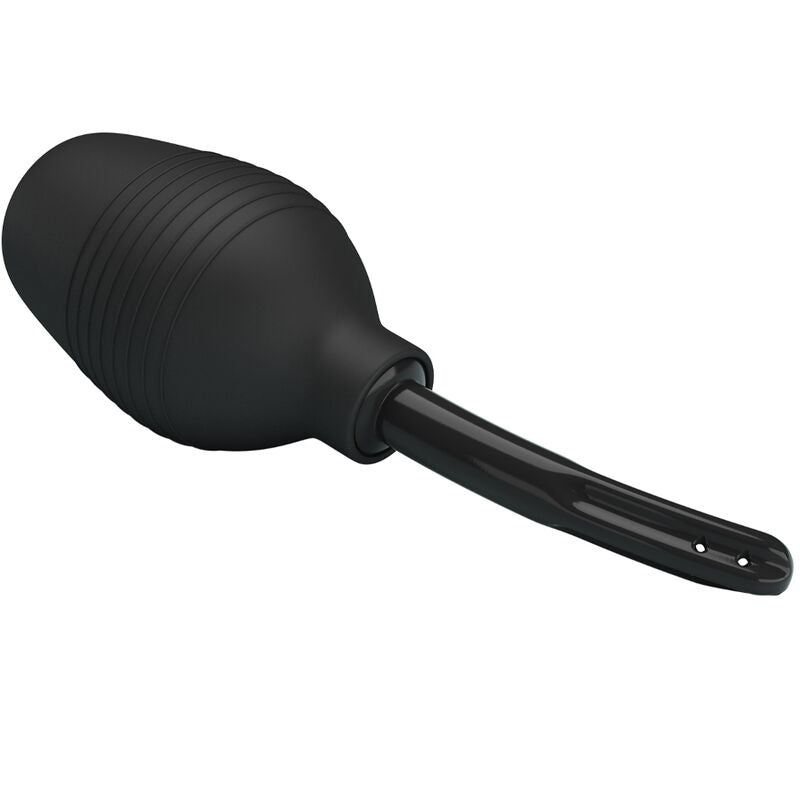 Ducha Anal MR PLAY Super Power Preta para higiene íntima, close-up do design ergonómico e material de borracha.
