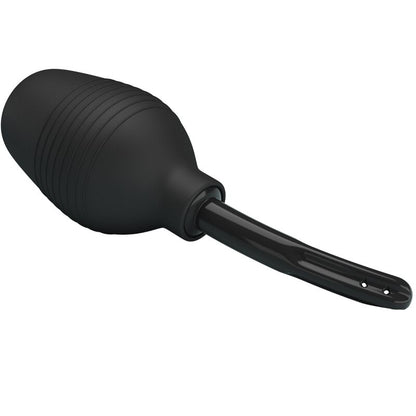 Ducha Anal MR PLAY Super Power Preta para higiene íntima, close-up do design ergonómico e material de borracha.